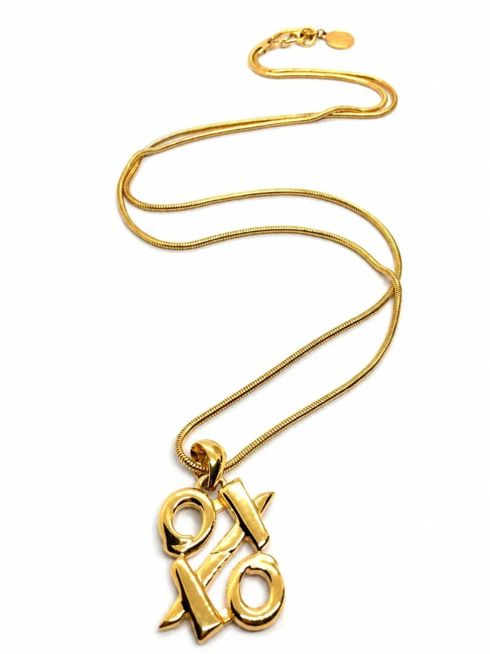 VINTAGE ANNE KLEIN Necklace Gold Tone XO Pendant Long Snake Chain